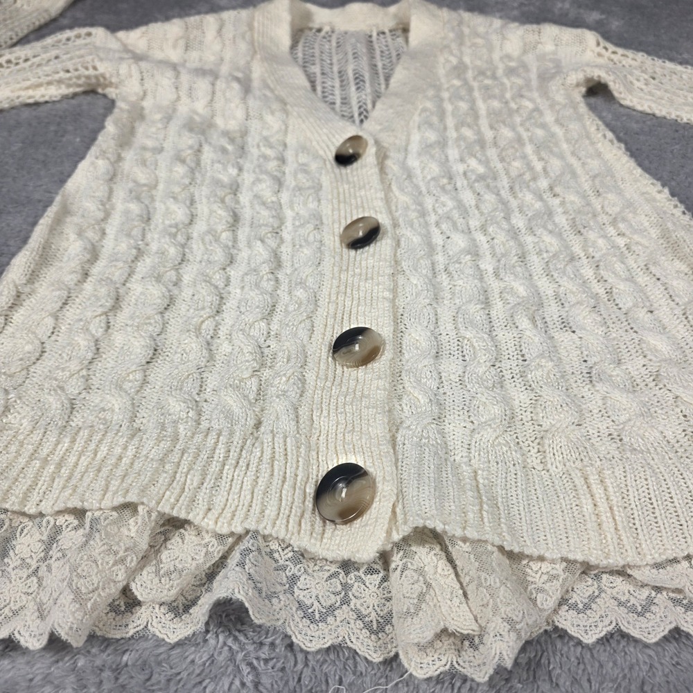 Arizona Jean Co Cardigan Womens Medium Cream Excellent Lace Trim Boho Cable Knit